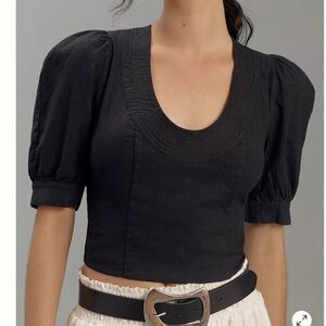 Anthropologie Elegant Black Puff Sleeve Top